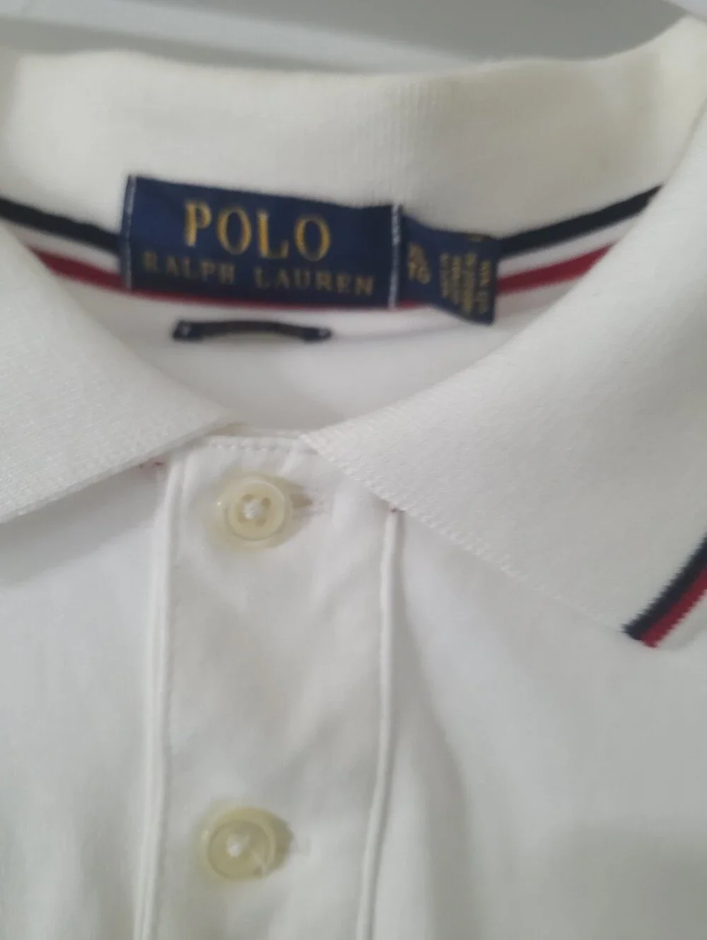 Ralph Lauren White Polo with Navy Logo and Red Trim